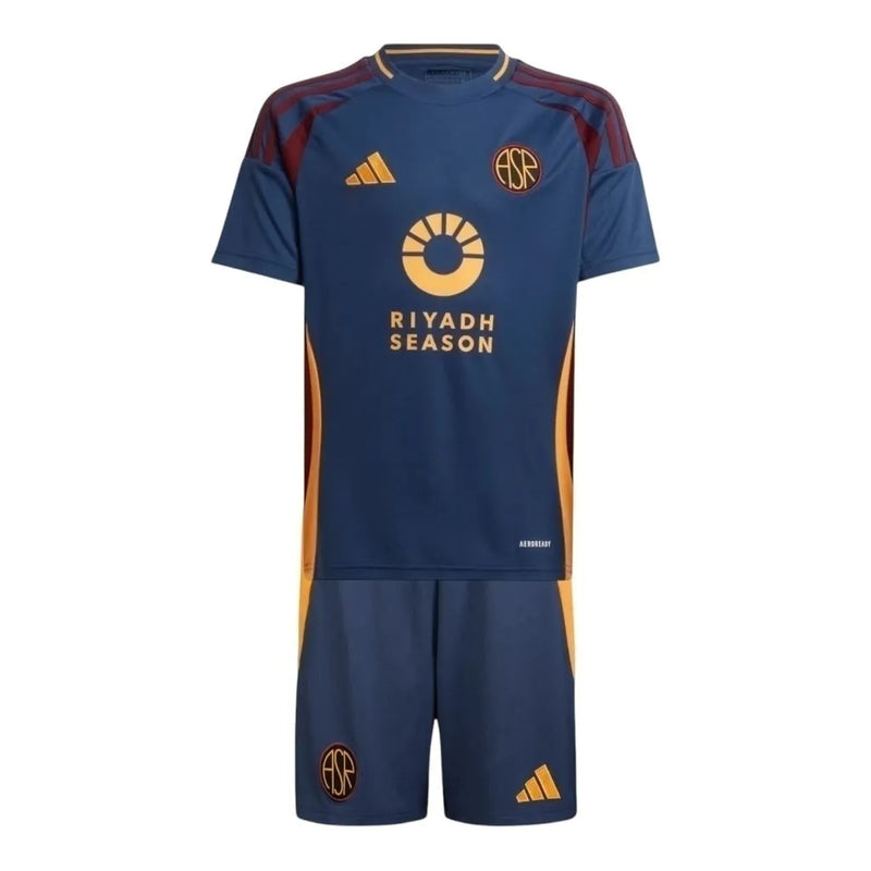 Kit Infantil Roma III 24/25 - Adidas - Azul com detalhes em vermelho e amarelo