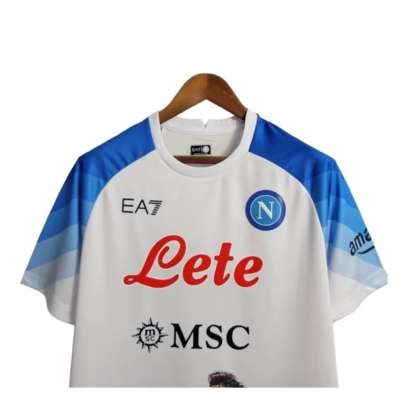 Camisa Napoli Edição Champions 23/24 - Torcedor EA7 Masculina - Branca com detalhes em azul