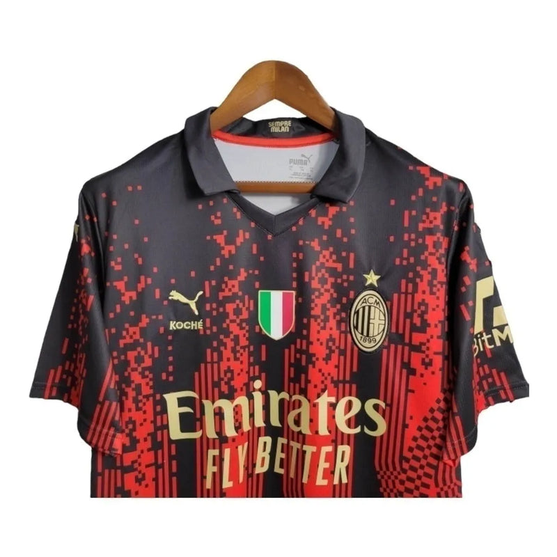 Camisa AC Milan 23/24 - Torcedor Puma Masculina - Preta com detalhes em vermelho