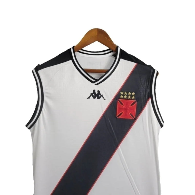 Camisa Regata Vasco da Gama II 24/25 - Torcedor Kappa Masculina - Branca com listras pretas e detalhes em vermelho