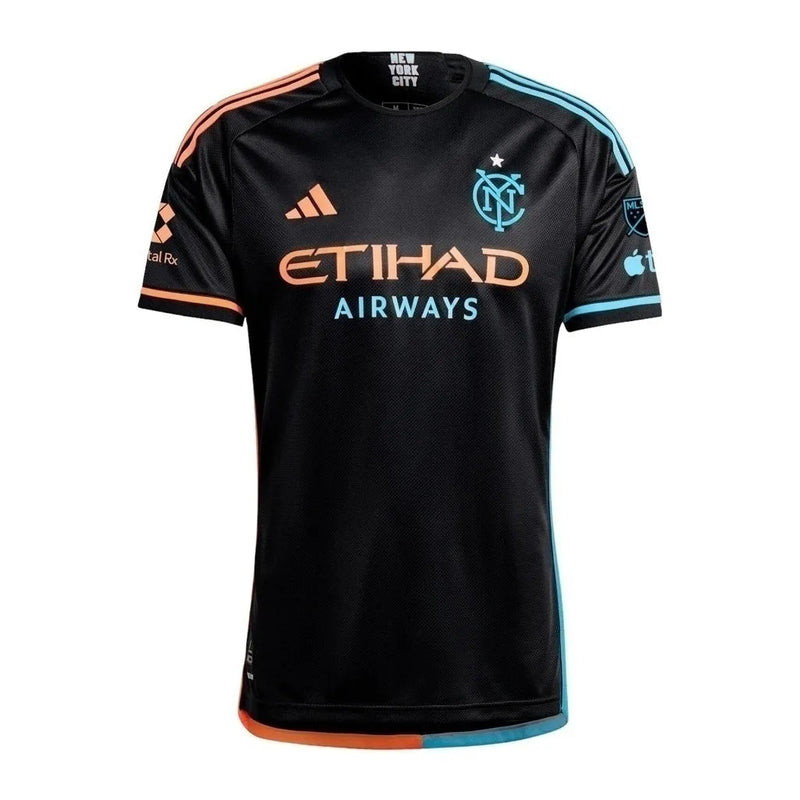 Camisa New York City II 24/25 - Torcedor Adidas Masculina - Preta com detalhes em azul e laranja