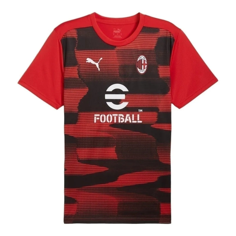 Camisa Milan Pré-Jogo 24/25 - Torcedor Puma Masculina - Vermelha com detalhes em preto