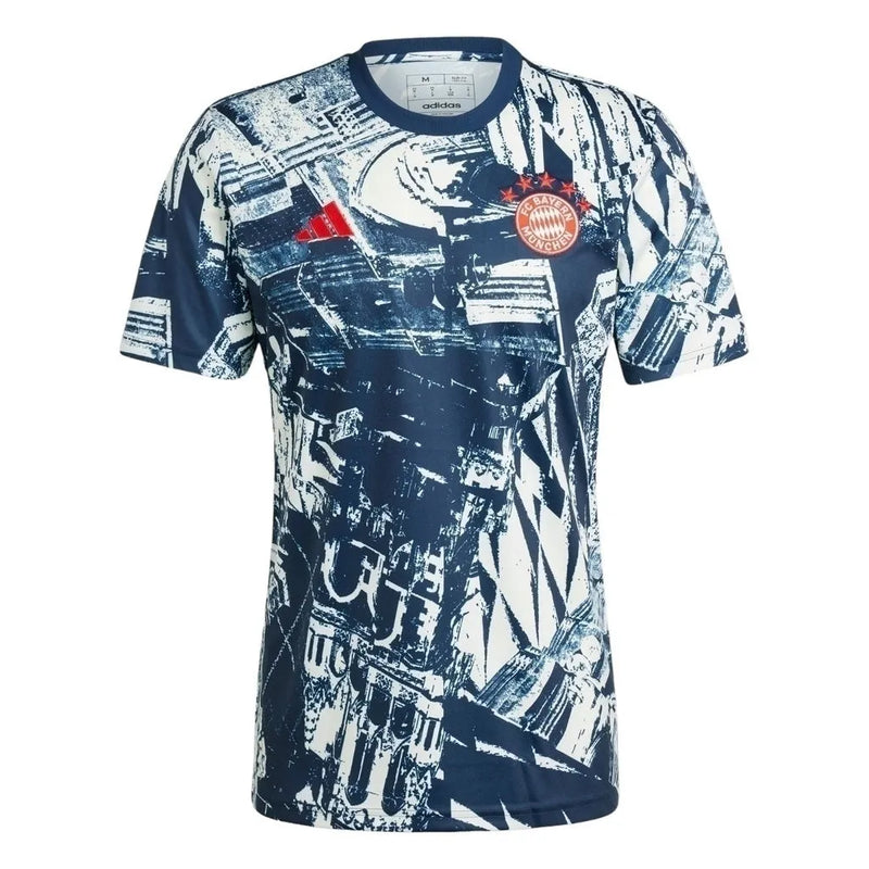 Camisa Bayern de Munique Pré-Jogo 23/24 - Torcedor Adidas Masculina - Azul com detalhes em branco