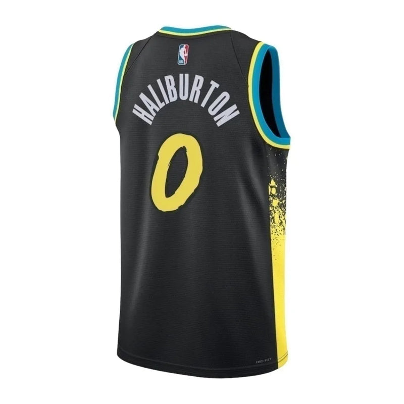 Camiseta Regata NBA Indiana Pacers 23/24 - Masculina Nike - Preta com detalhes em amarelo e azul