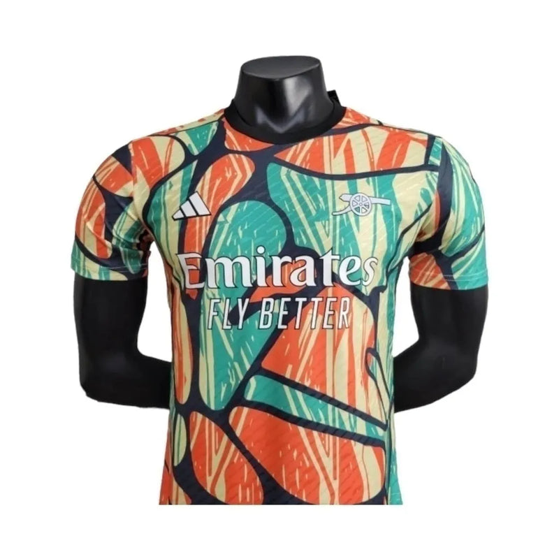 Camisa Arsenal Pré-jogo 24/25 - Jogador Adidas Masculina - Laranja e verde e azul