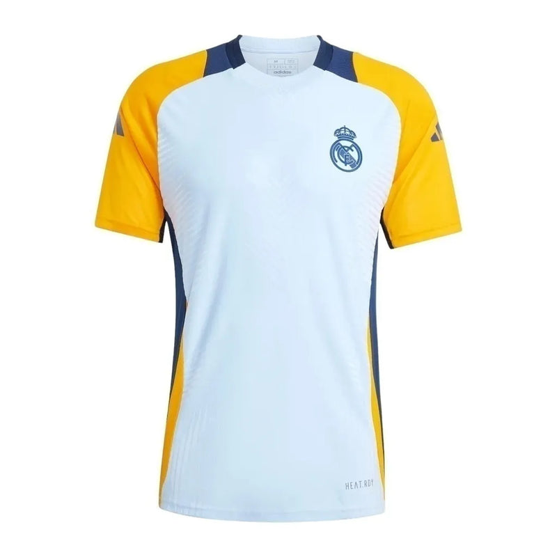 Camisa Real Madrid Treino 24/25 - Torcedor Adidas Masculina - Azul com detalhes amarelo