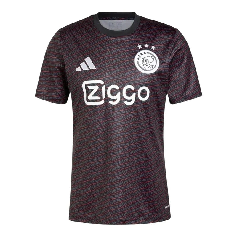 Camisa Ajax Pré-jogo 24/25 - Torcedor Adidas Masculina - Preta com detalhes em vinho e cinza