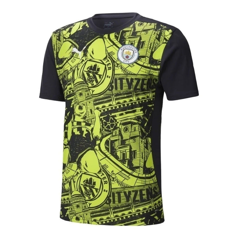 Camisa Manchester City Pré-jogo 24/25 - Torcedor Puma Masculina - Preta com detalhes em amarelo