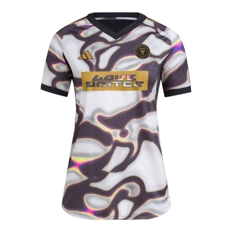 Camisa Inter Miami Pré-jogo 24/25 - Torcedor Adidas Feminina - Preta com detalhes em bege