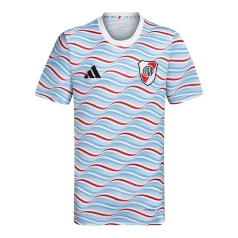 Camisa River Plate Pré-jogo 24/25 - Torcedor Adidas Masculina - Branca com detalhes em vermelho e azul