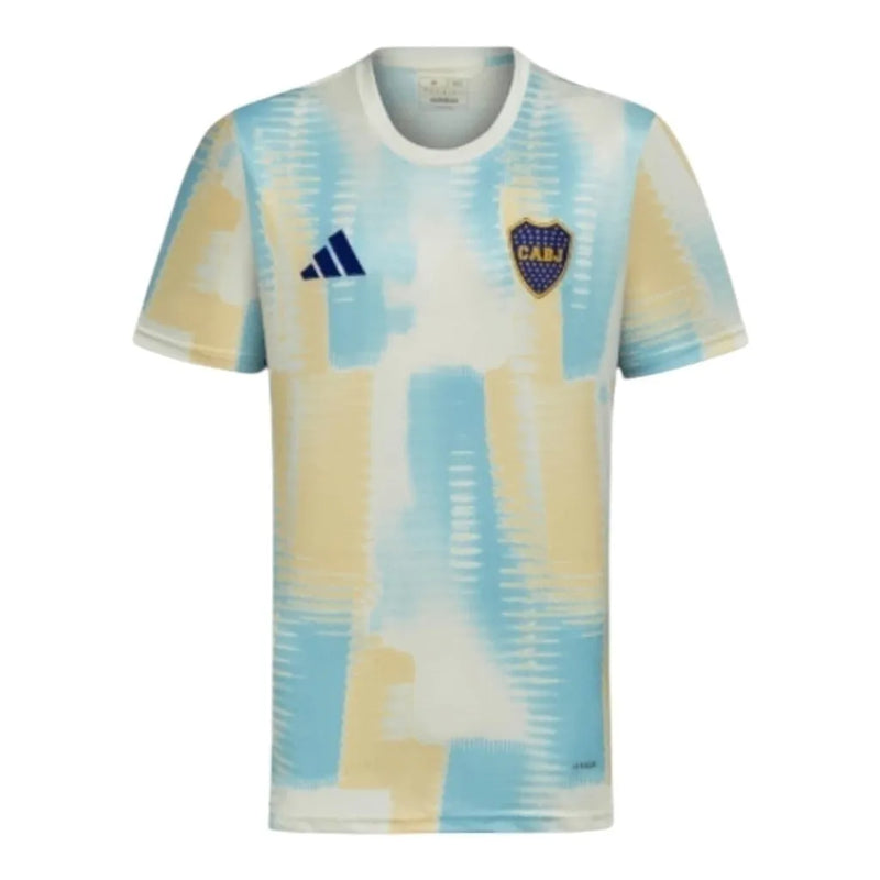 Camisa Boca Juniors Pré-jogo 24/25 - Torcedor Adidas Masculina - Branca com detalhes em azul e amarelo