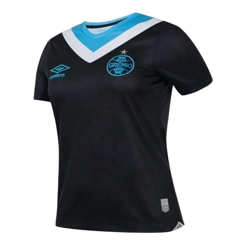 Camisa Grêmio III 24/25 - Torcedor Umbro Feminina - Preta com detalhes em azul e branco