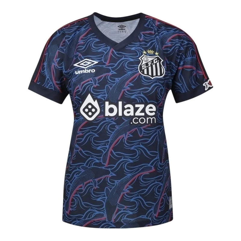 Camisa Santos III 23/24 - Torcedor Umbro Feminina - Azul com detalhes em vermelho