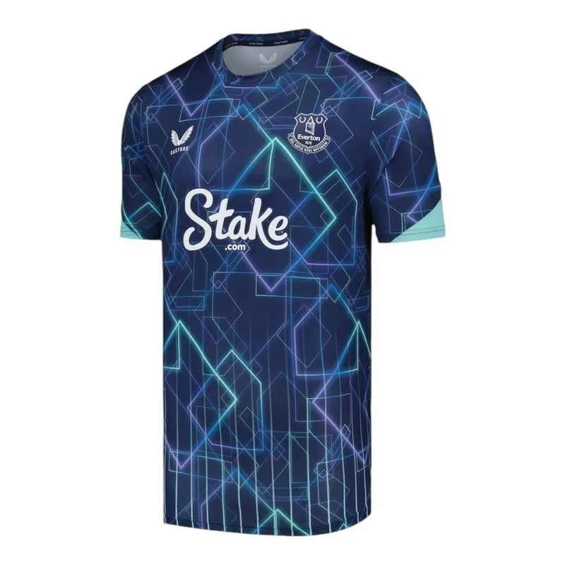 Camisa Everton Pré-jogo 24/25 - Torcedor Castore Masculina - Azul com detalhes em verde e roxo