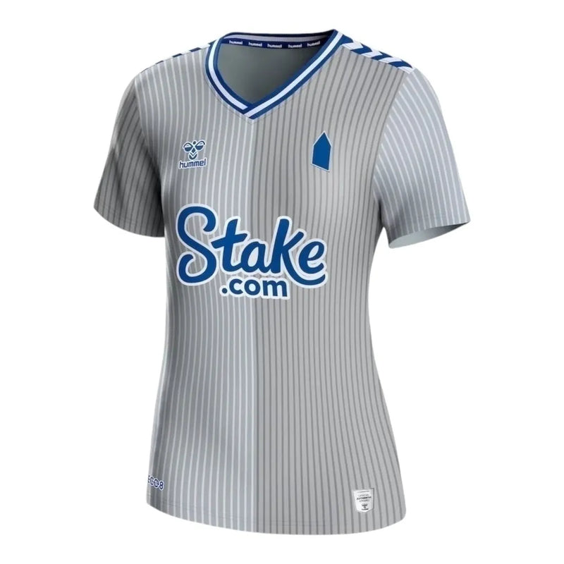 Camisa Everton III 23/24 - Torcedor Hummel Feminina - Cinza com detalhes em azul