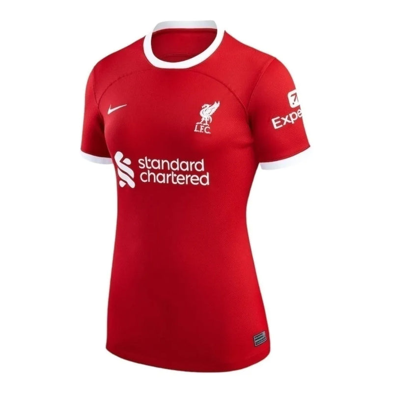 Camisa Liverpool I 23/24 - Torcedor Nike Feminina - Vermelha com detalhes em branco