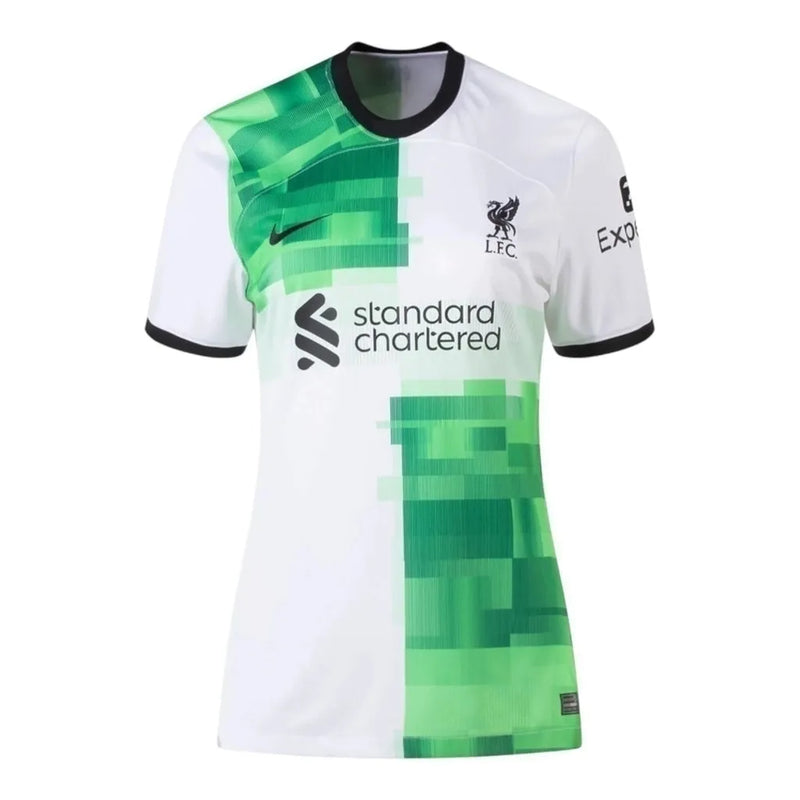 Camisa Liverpool II 23/24 - Torcedor Nike Feminina - Branca com detalhes em verde e preto