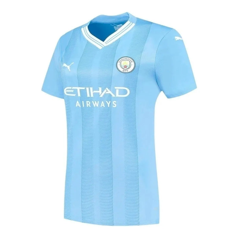 Camisa Manchester City I 23/24 - Torcedor Puma Feminina - Azul com detalhes em branco