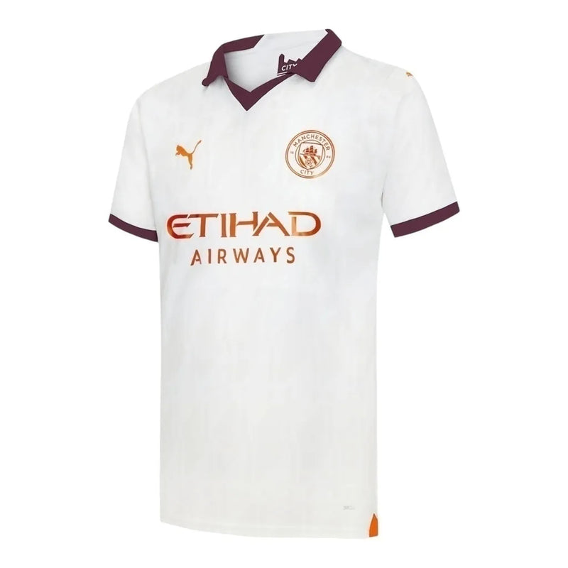 Camisa Manchester City II 23/24 - Torcedor Puma Masculina - Branca com detalhes em vinho