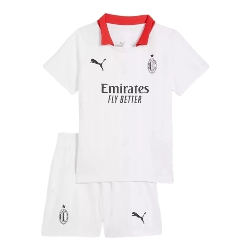 Kit Infantil AC Milan II 24/25 - Puma - Branco com detalhes em vermelho