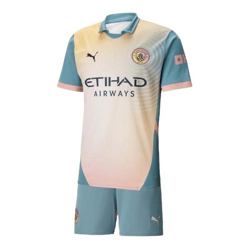 Kit Infantil Manchester City IV 24/25 - Puma - Bege e azul