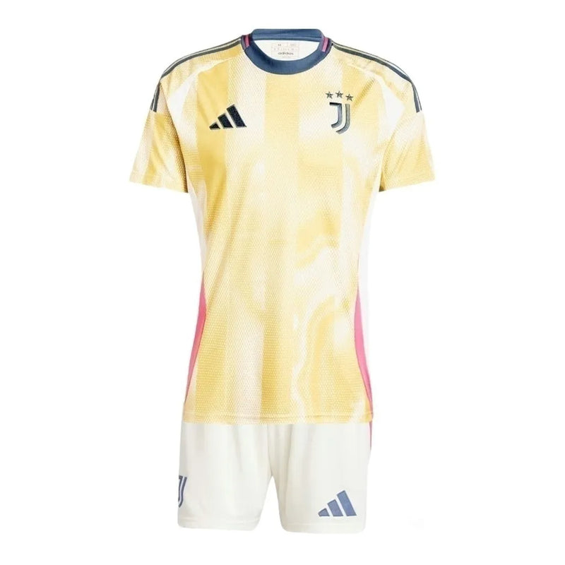 Kit Infantil Juventus II 24/25 - Adidas - Branco e amarelo com detalhes em rosa