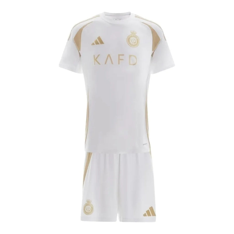 Kit Infantil Al-Nassr III 24/25 - Adidas - Branca com detalhes em dourado