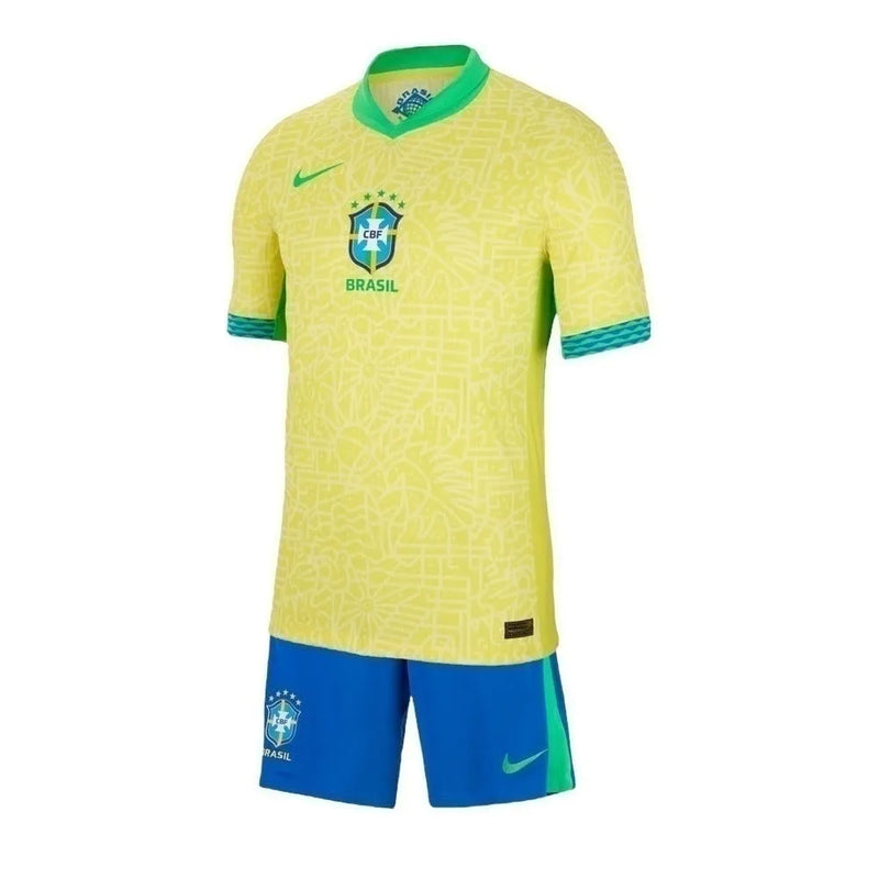 Kit Infantil Seleção Brasileira I 24/25 - Nike - Amarelo e azul com detalhes em verde