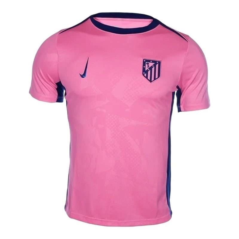 Camisa Atlético de Madrid Pré-jogo 24/25 - Torcedor Nike Masculina - Rosa com detalhes em azul