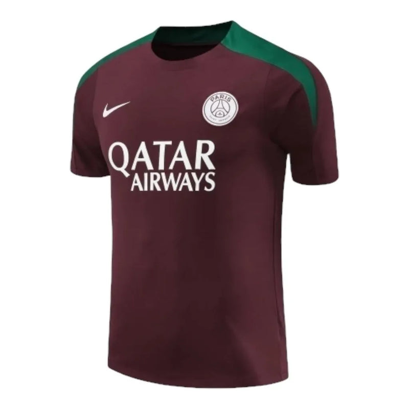 Camisa Paris Saint-Germain Treino 24/25 - Torcedor Nike Masculina - Vinho com detalhes em verde