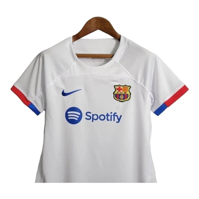 Camisa Barcelona II 23/24 - Torcedor Nike Feminina - Branca com detalhes em vermelho e azul