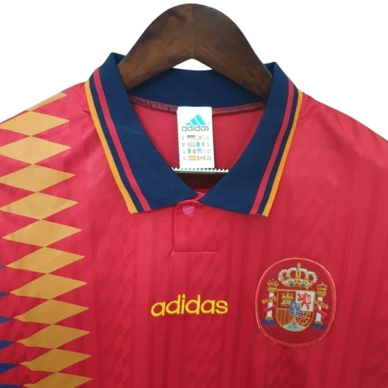 Camisa Retrô Seleção da Espanha I 1996 - Adidas Masculina - Vermelha com detalhes em azul e amarelo