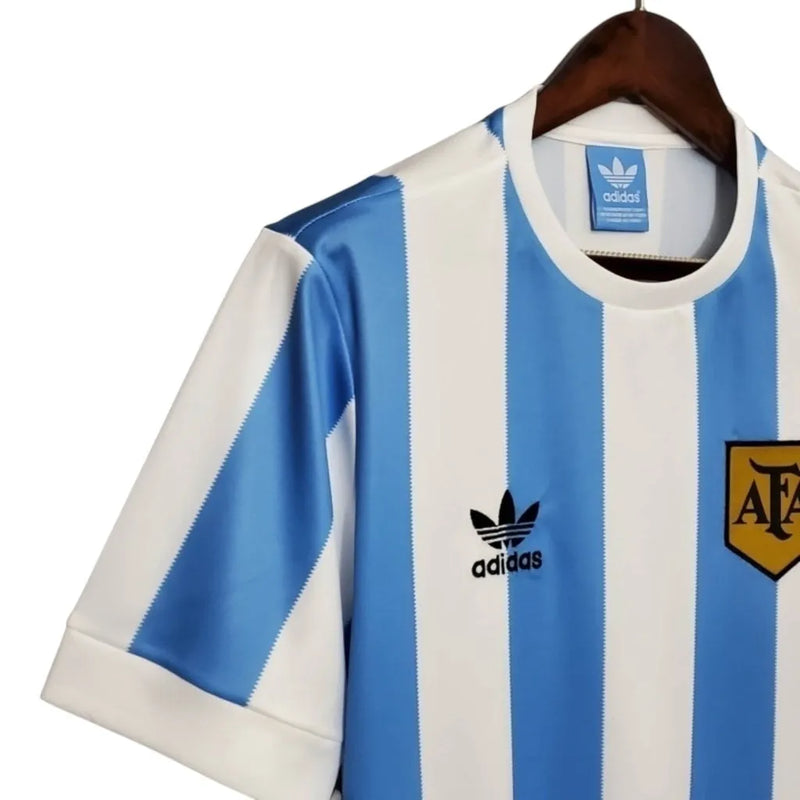 Camisa Retrô Seleção da Argentina I 1978 - Masculina Adidas - Branca com detalhes em azul