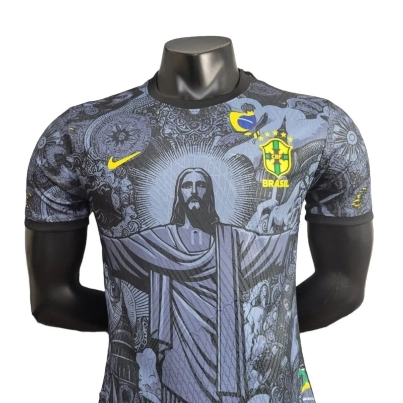 Camisa Seleção Brasileira Edição especial - Jogador Nike Masculina - Preta com desenho do Cristo Redentor em azul