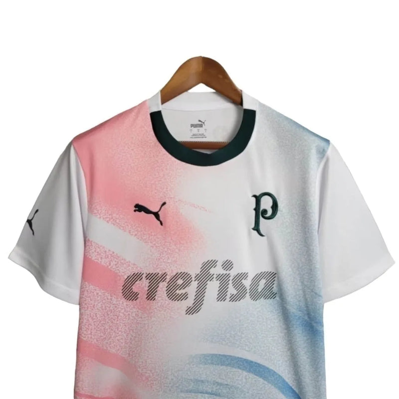 Camisa Palmeiras Edição especial 23/24 - Torcedor Puma Masculina - Branca com detalhes em azul e rosa