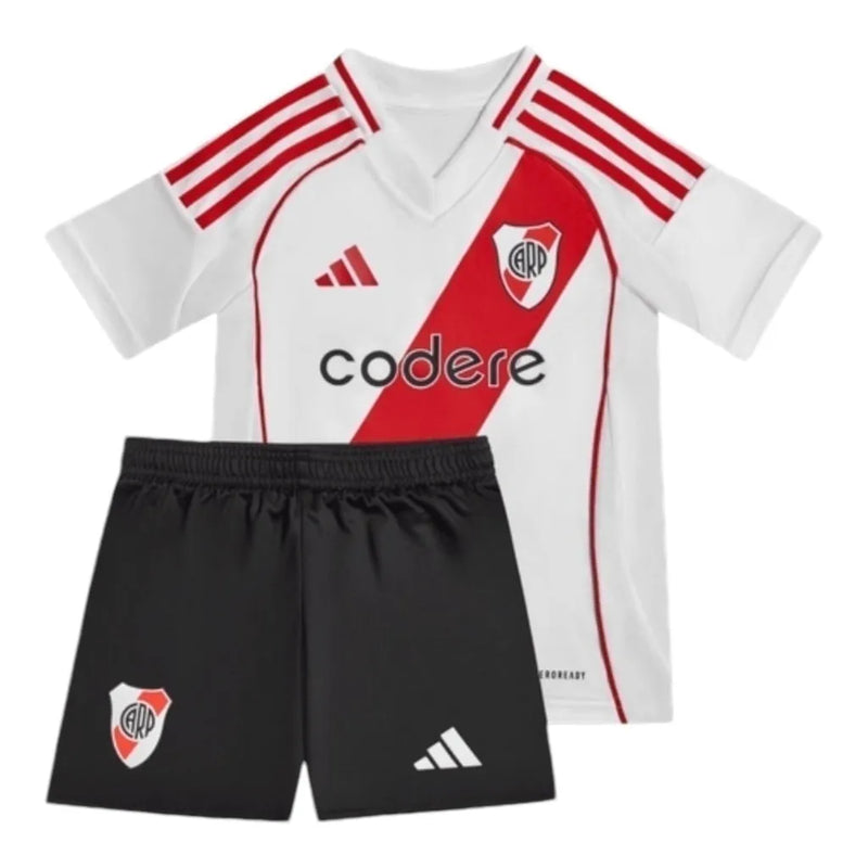 Kit Infantil River Plate I 24/25 - Adidas - Branco e preto com detalhes em vermelho