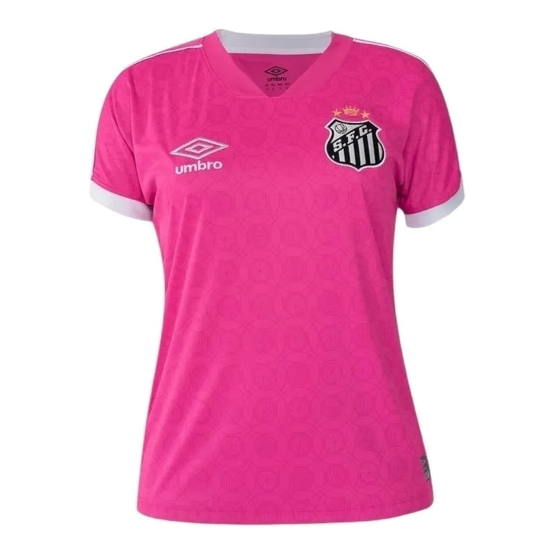 Camisa Santos Edição especial Outubro Rosa 23/24 - Torcedor Umbro Feminina - Rosa com detalhes em branco