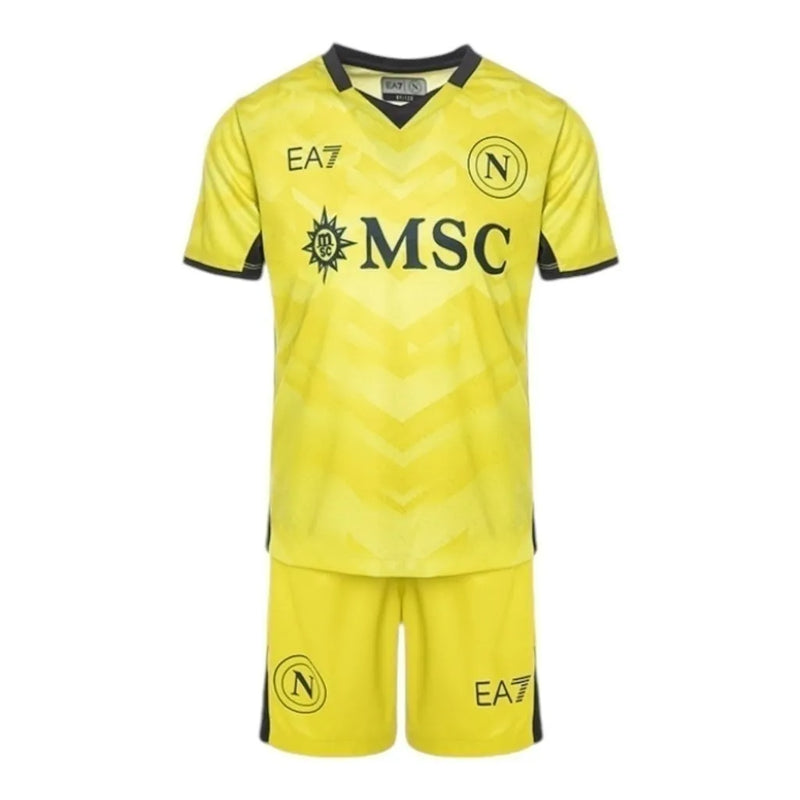 Kit Infantil Napoli Goleiro 24/25 - EA7 - Amarelo com detalhes em azul