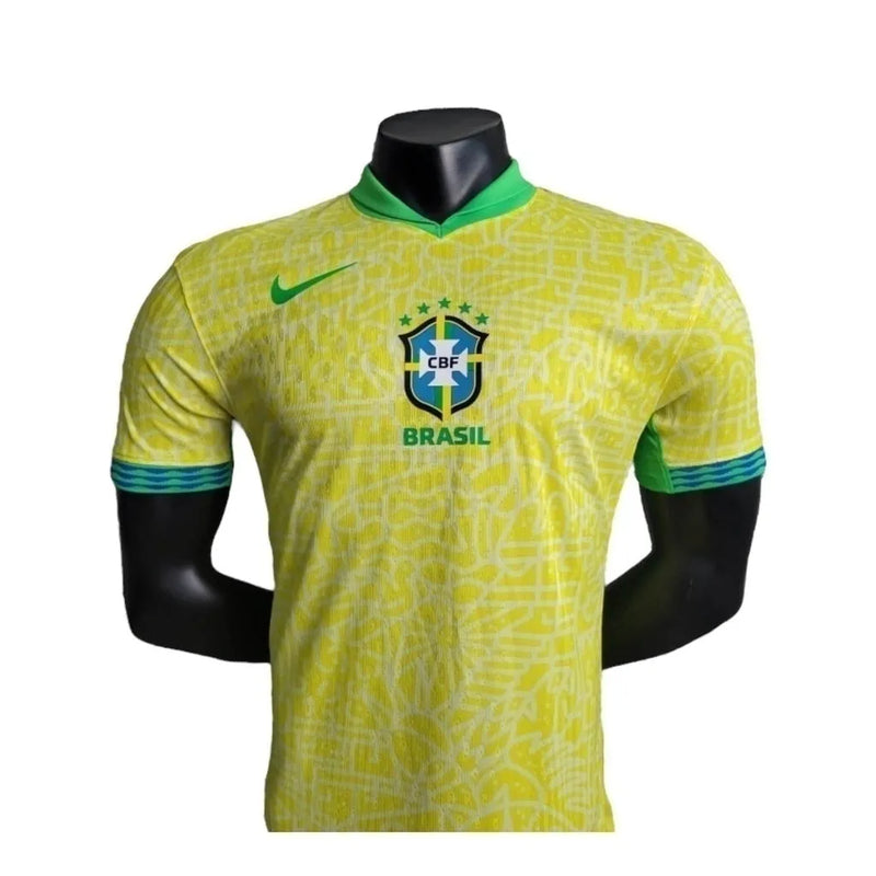 Camisa Seleção Brasileira I 24/25 - Jogador Nike Masculina - Amarela com detalhes em verde