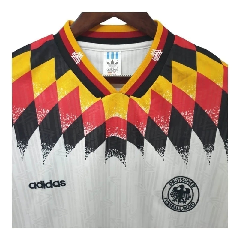 Camisa Retrô Seleção da Alemanha I 1994 - Masculina Adidas - Branca com detalhes em amarelo e vermelho