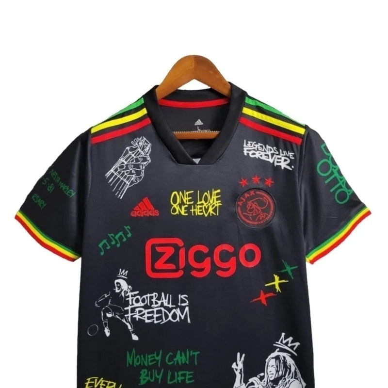 Camisa Ajax Edição Especial 23/24 - Torcedor Adidas Masculina - Preta com detalhes em homenagem ao Bob Marley