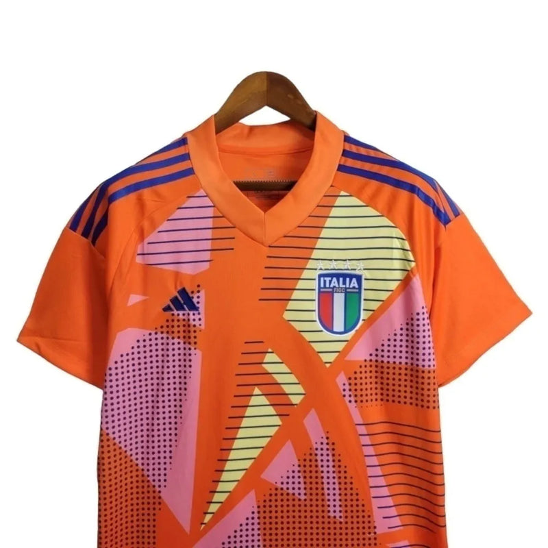 Camisa Seleção da Itália Goleiro 24/25 - Torcedor Adidas Masculina - Laranja com detalhes em azul e rosa e amarelo