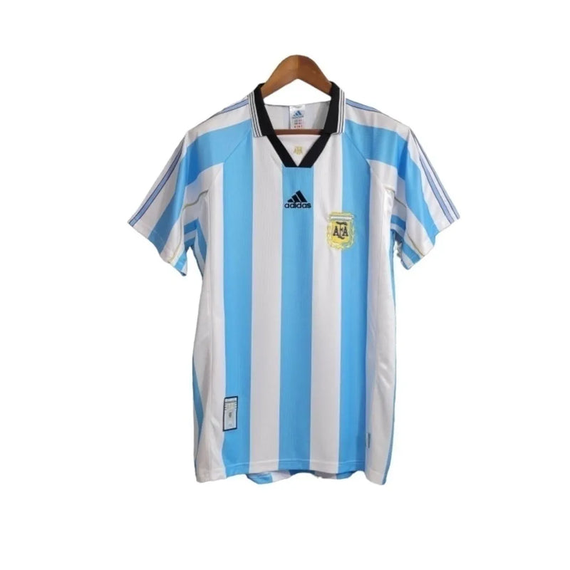 Camisa Retrô Seleção da Argentina I 1998/1999 - Masculina Adidas - Branca com detalhes em azul e preto