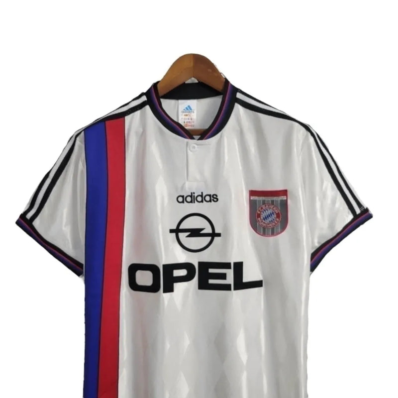 Camisa Retrô Bayern de Munique 1996/1998 - Masculina Adidas - Branca com detalhes em azul e vermelho e preto