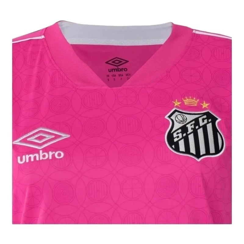 Camisa Santos Edição especial Outubro Rosa 23/24 - Torcedor Umbro Feminina - Rosa com detalhes em branco