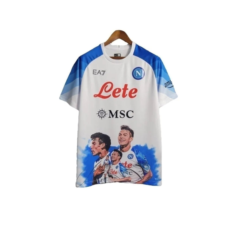 Camisa Napoli Edição Champions 23/24 - Torcedor EA7 Masculina - Branca com detalhes em azul