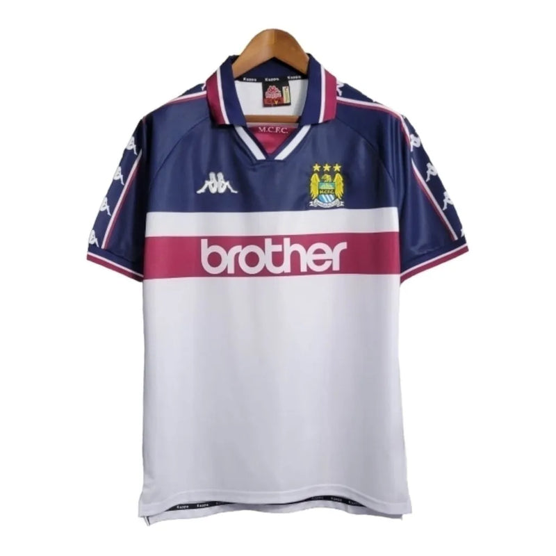 Camisa Retrô Manchester City II 97/98 - Masculina Kappa - Branca com detalhes em azul e vinho