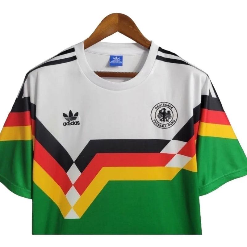 Camisa Retrô Seleção da Alemanha 1990 - Masculina Adidas - Branca com detalhes em verde