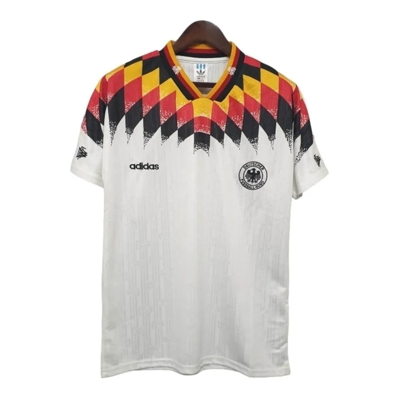 Camisa Retrô Seleção da Alemanha I 1994 - Masculina Adidas - Branca com detalhes em amarelo e vermelho