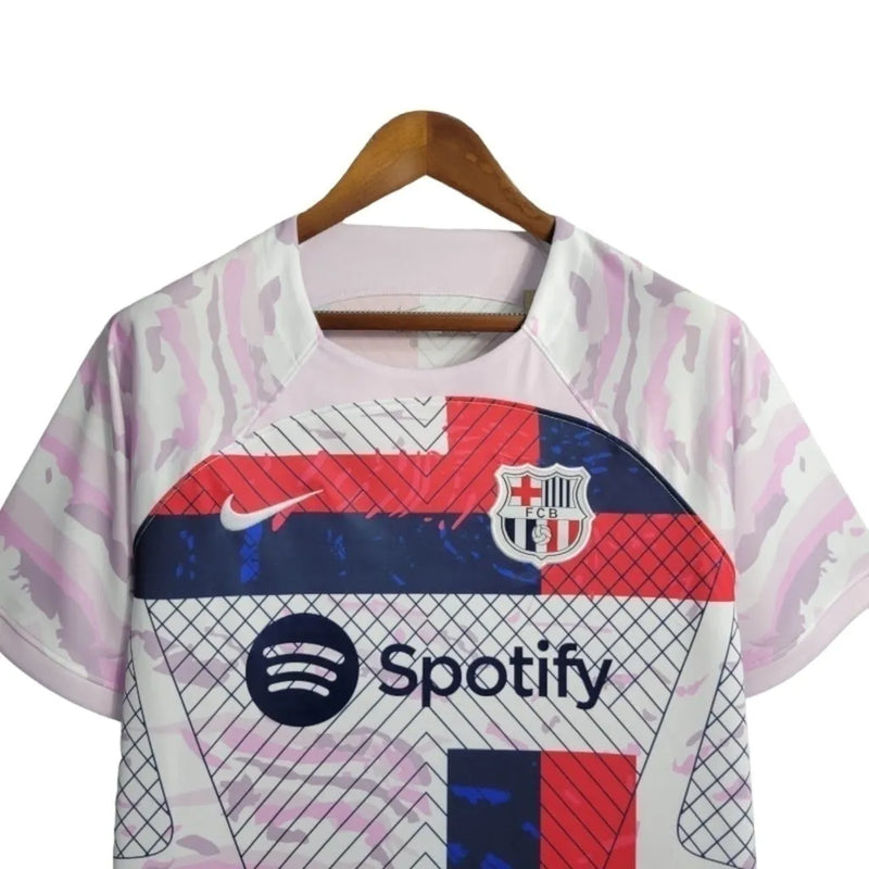 Camisa Treino Barcelona 23/24 - Torcedor Nike Masculina - Branca e rosa